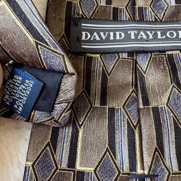 Vintage David Taylor Tie 80s 90s Mod Art Deco Brown Black Cosby Doctor Dad - Picture 4 of 6